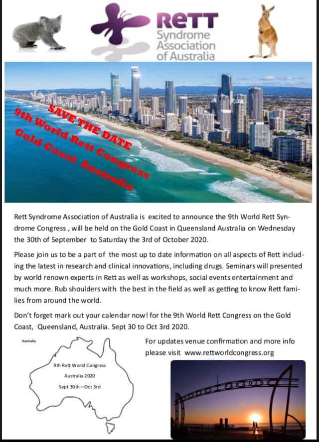 9th World Rett Syndrome Congress, Australia – 30 September to 3 October 2020